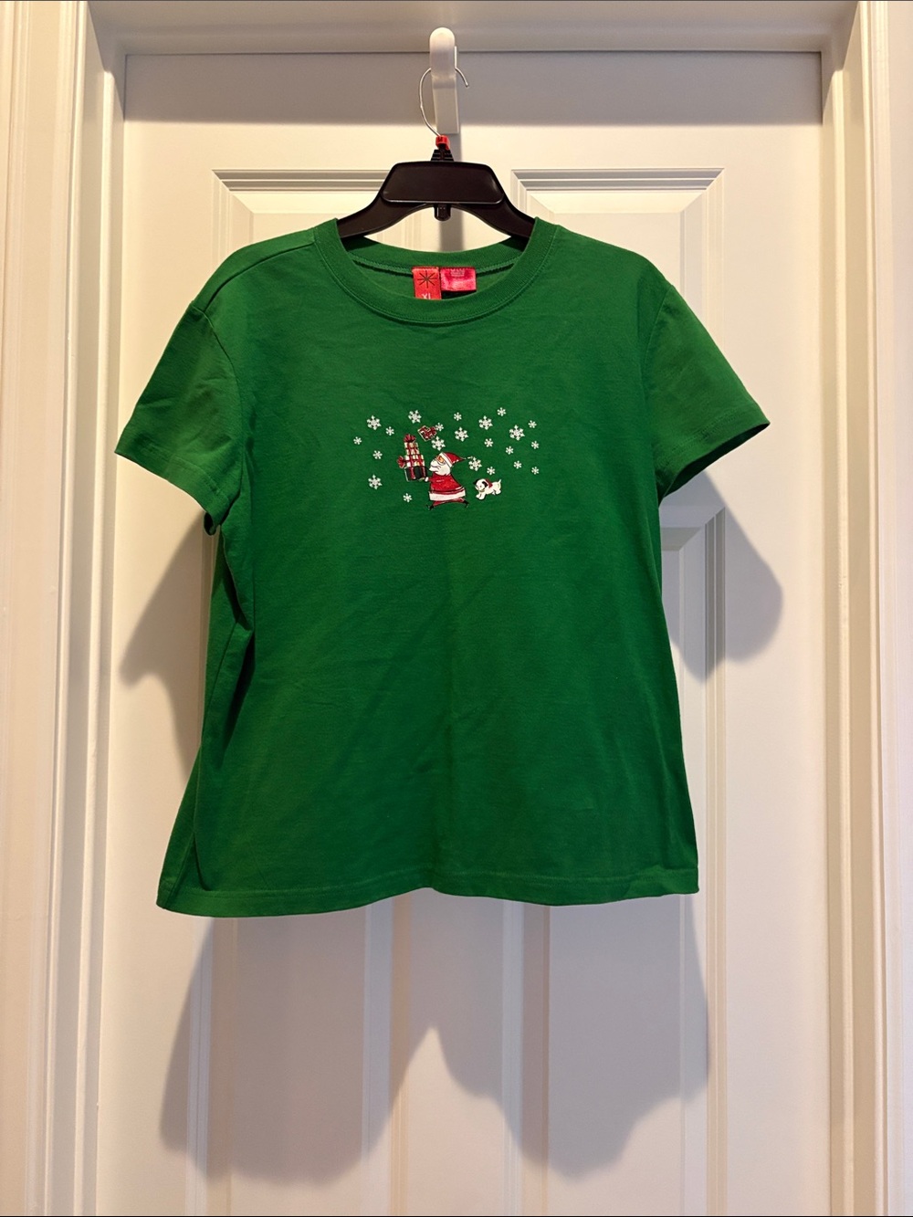 Target Green Holiday Graphic Tee with Santa and Snowflakes- 100% cotton